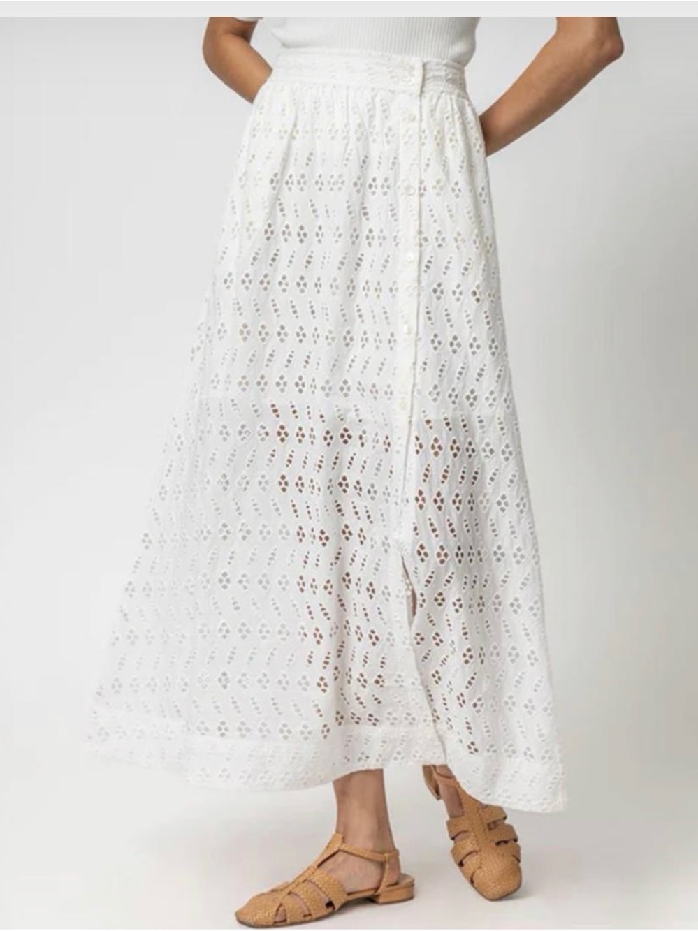 NWOT ($218 price on website) Lilla P Eyelet Side-Button Maxi Skirt Size S